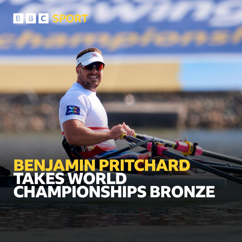 BBCSportWales's tweet photo. It's bronze for @BenjaminPritch1 in the PR1 Men's Single Sculls at the World Rowing Championships 🥉

#BBCRowing