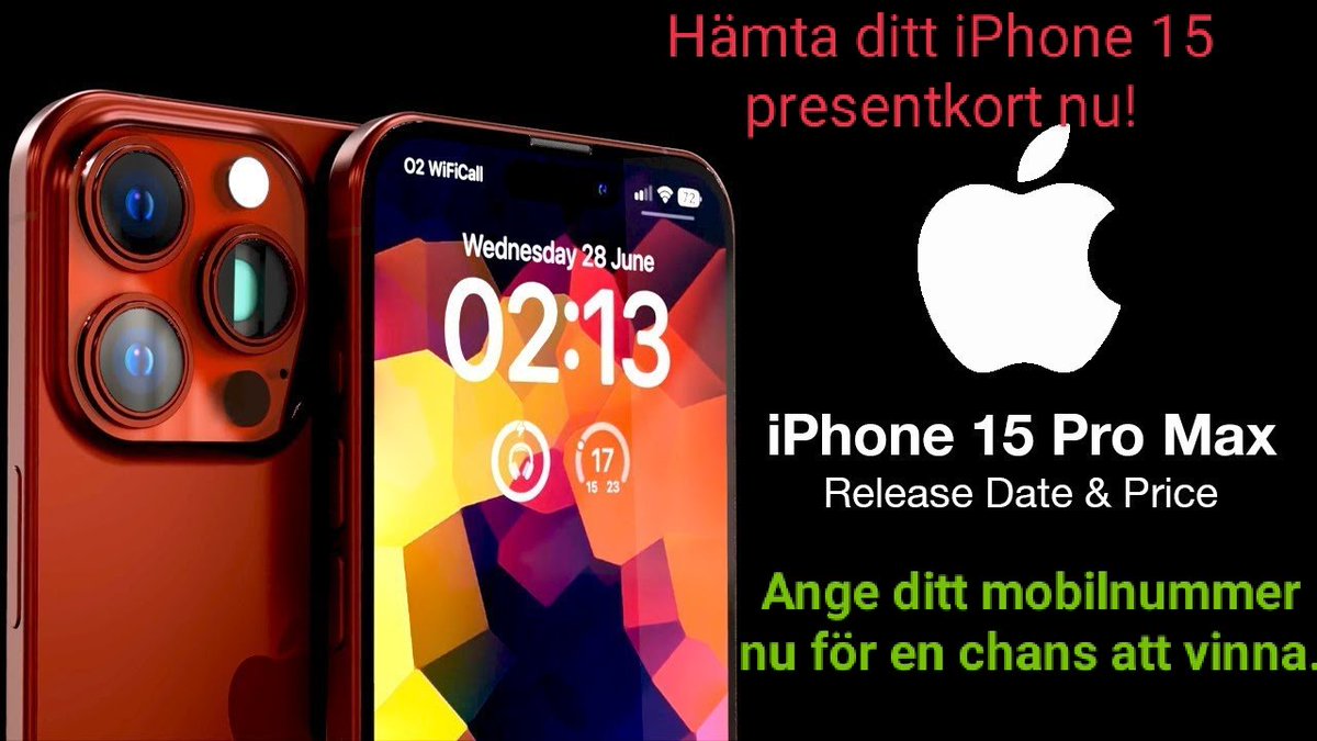 Techxpp's tweet photo. #Sverige #iPhone15 #Presentkort #Mobilnummer #VinniPhone #Svenska #Tävling
Hämta ditt iPhone 15 presentkort nu!
https://t.co/FypsGgzFs2 https://t.co/to6ro4qzNF