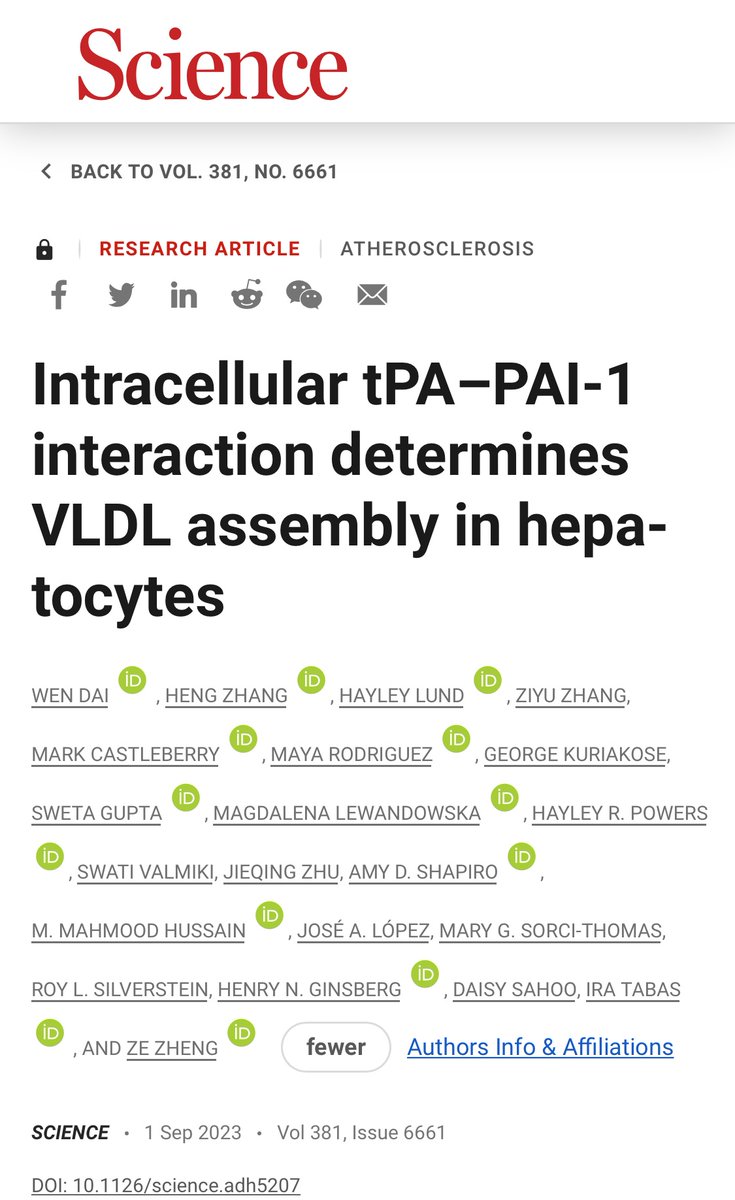 DrZeZheng's tweet photo. Sharing our new study “Intracellular tPA–PAI-1 interaction determines VLDL assembly in hepatocytes” just published in Science @ScienceMagazine, https://t.co/ZbkCJJBYEP. Led by @DrWenDai1 and a group of awesome colleagues to make this study happen 🎉 https://t.co/OZq3qYVFCB