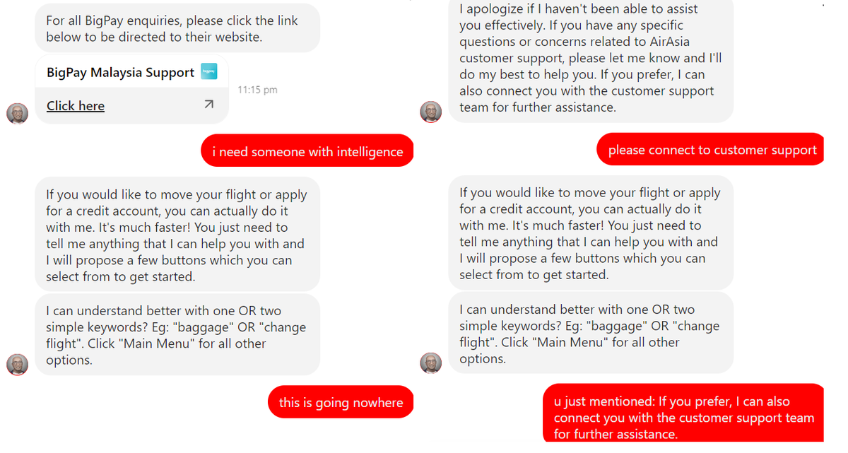 siilw's tweet photo. message once I told him to connect me to AirAsia customer service! I'm currently breathing fire while typing this and @tonyfernandes_ &amp; Wan Yusof should be ashamed for introducing Bo the Disgraced.
I feel dumb typing my responses (attached photos) to Bo... https://t.co/NpkiFWtsE7