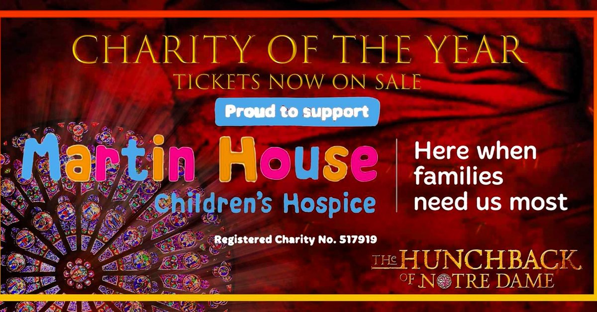 OUR CHARITY OF THE YEAR
.
We are beyond proud to be supporting Martin House children's hospice for our 2024 show of The Hunchback Of Notre Dame 
.
Tickets are now on sale for our 2024 show of The Hunchback Of Notre Dame.
@MartinHouseCH