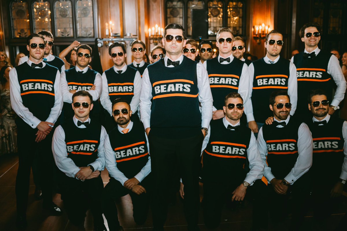 CourtneyRCronin's tweet image. Remember the group of fans at a bachelor party in Atlanta who dressed up like Mike Ditka to attend the Bears-Falcons game? @JMazanke, the groom, and his buddies replicated that look at his wedding on Saturday, which included choreography to “Bear Down, Chicago Bears.”