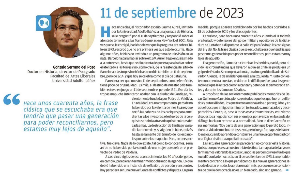 Gserranodelpozo's tweet image. “El 11 de septiembre de 2023”, mi columna en El Mercurio de Valparaíso, 10 de septiembre de 2023. #GolpeDeEstado #50AnosDelGolpe