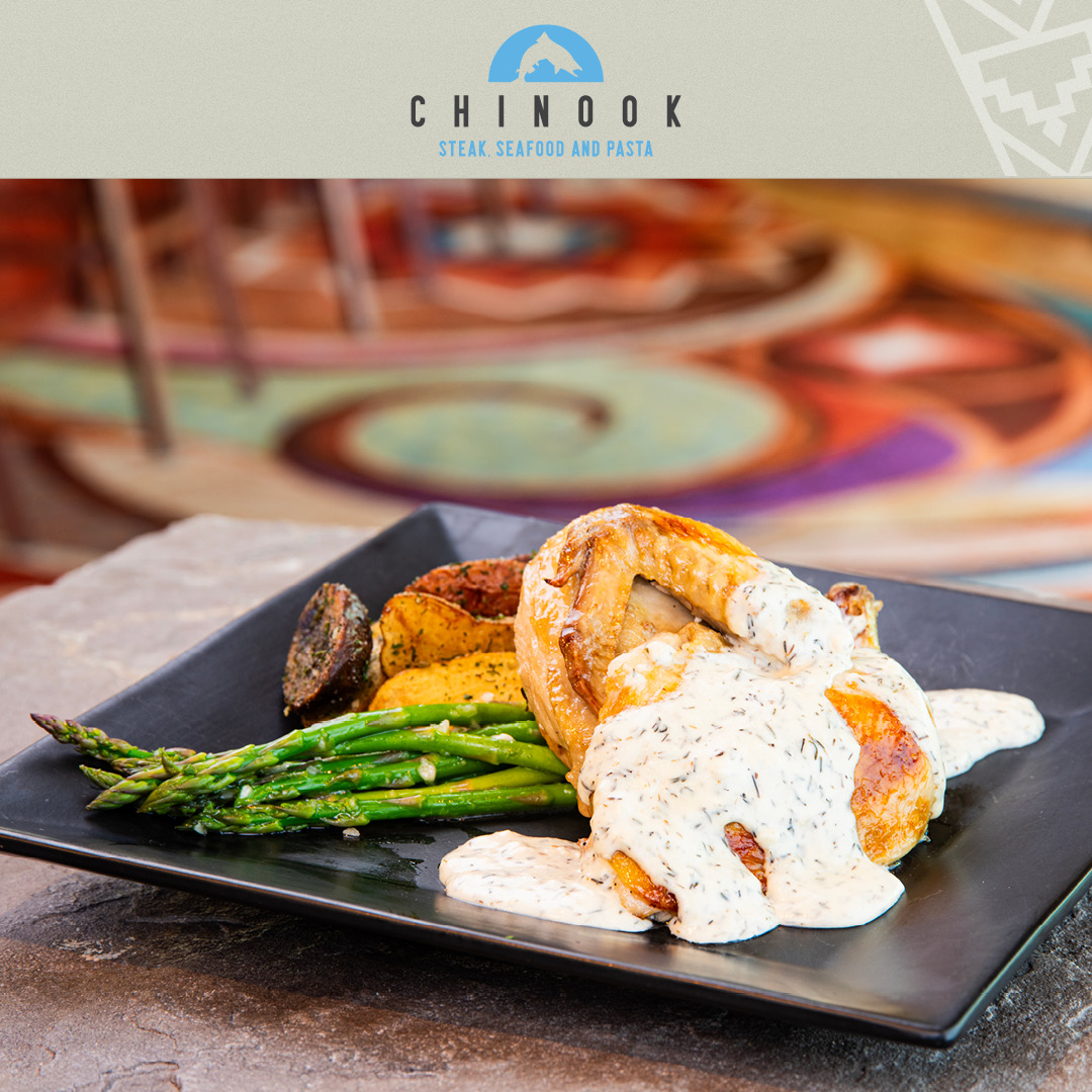 CDACasino's tweet photo. Try our Half-Roasted Chicken special available in the Chinook Wednesdays-Sundays this month. This meal is a half chicken poached and roasted, topped with a rich Dijon cream sauce and served with fingerling potatoes, chef’s choice of vegetables, and a house salad to start. YUMMM! https://t.co/GrRD7eNxfO