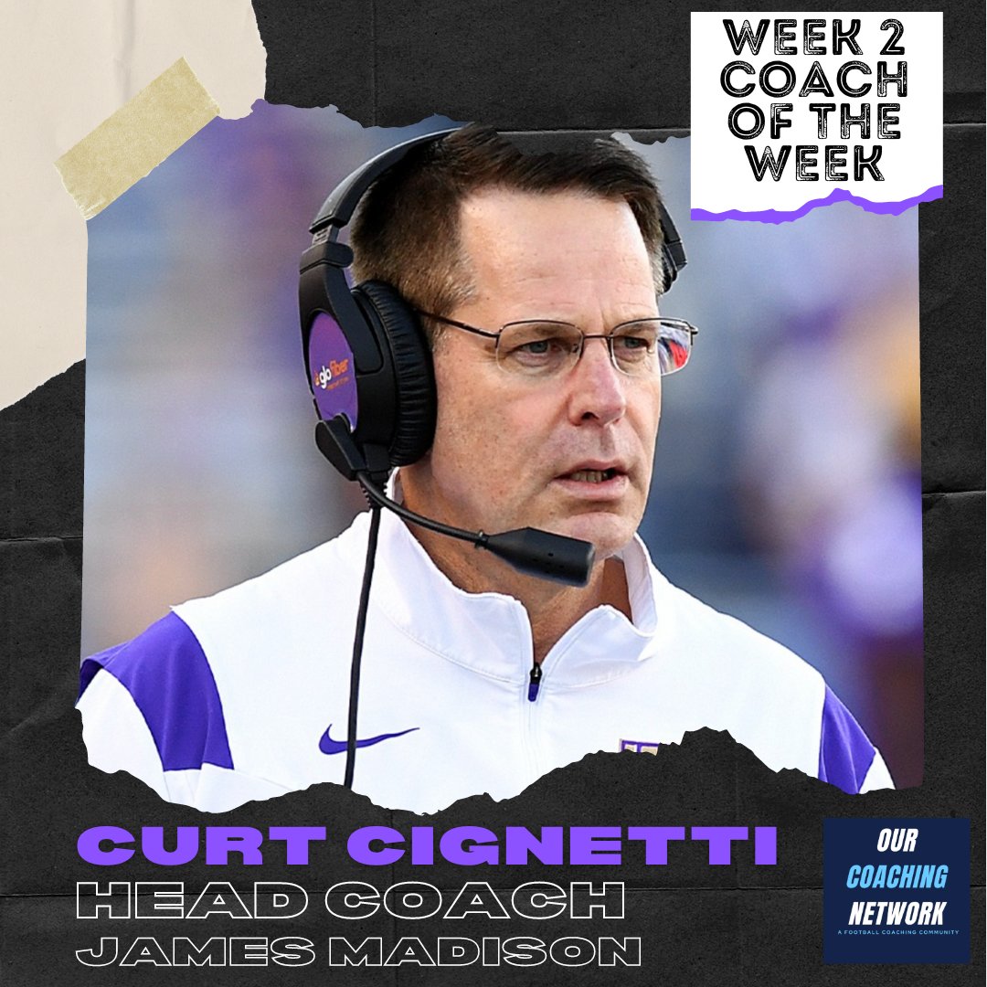 OurCoachingNet's tweet photo. 🏈Week 2 Head Coach of the Week 🏈 

Following @JMUFootball's 36-35 win against Virginia, @JMUCurtCignetti is our Head Coach of the Week👏

Huge win for the program📈

Coach of the Week 🧵👇 https://t.co/POtcv6WEbm