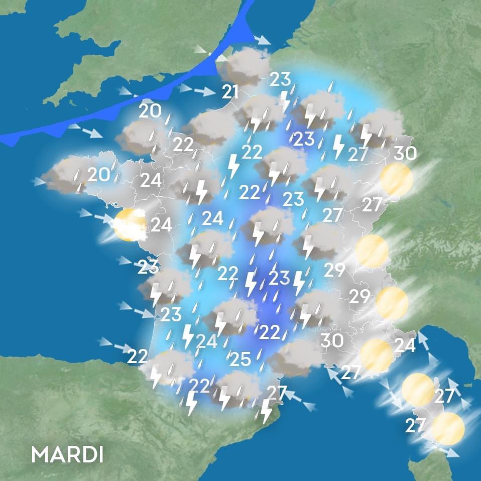 Temps_Dance_'s tweet photo. ⚡️Une tournure plus orageuse dès Mardi du Sud-Ouest au Nord avec une baisse des températures 📉 partout. Quel temps jusqu’à Vendredi ? Réponse ici -> https://t.co/jtdZhlm5UV https://t.co/OlgIPh6FGH