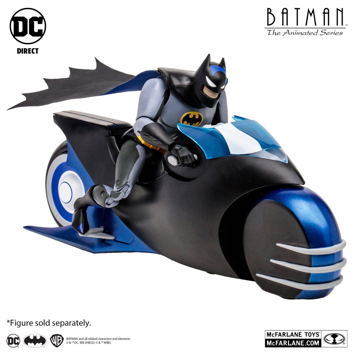 JugueBox's tweet image. Imágenes promocionales de la #Batcycle para la figura de #Batman Animated Series de #DC Direct, incluye un cambio de cabeza para esa figura para presentarla con casco