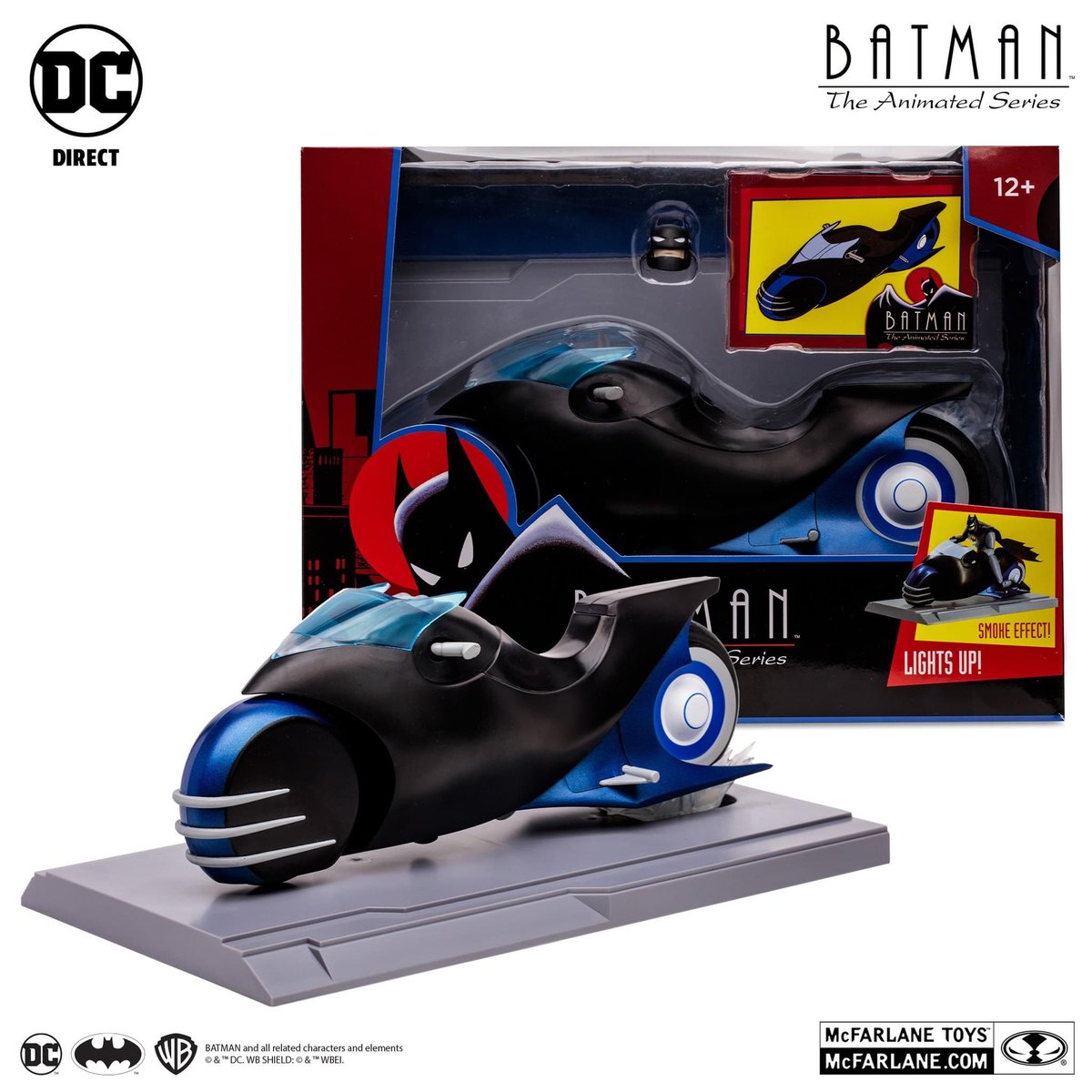 JugueBox's tweet image. Imágenes promocionales de la #Batcycle para la figura de #Batman Animated Series de #DC Direct, incluye un cambio de cabeza para esa figura para presentarla con casco