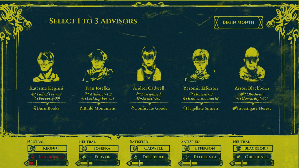 ryanttb's tweet photo. #VideoGameBacklog "The Shrouded Isle" (PC, 2017) is a choice-based horror sim with religious and cult-like events. Every season, you inquire about townsfolk and sacrifice one to a dark lord to keep the rest obedient…like a good leader! #indiegame @KitfoxGames https://t.co/gceFDbM9bR