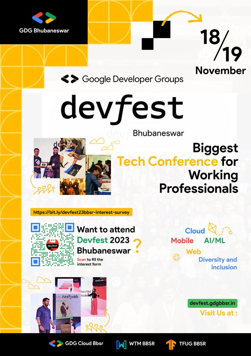 Thrilling announcement!
Dev Fest 2023 has arrived, and we're delighted to present something exceptional for all you working professionals and tech enthusiasts. 

bit.ly/devfest23bbsr-…

#DevFestBhubaneswar #DevFest #DevFest2023 #bhubaneswar #techmeetup #gdg