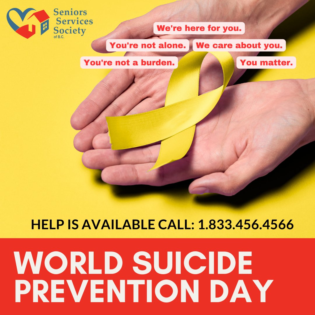 seniorsupportbc's tweet photo. Let's break the silence, spread awareness, and offer a helping hand to those struggling. Together, we can make a difference and bring light to those in the shadows. #SSSBC #WorldSuicidePreventionDay #YouAreNotAlone https://t.co/IJCRcpL4xZ