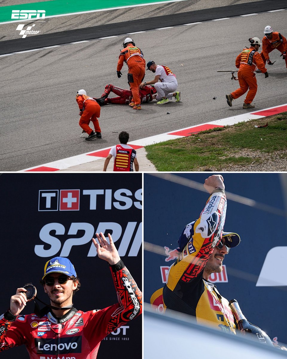 MotoGP_ESPN's tweet photo. ¡Es para aplaudir y admirar! Pecco #Bagnaia hace una semana sufría un accidente muy fuerte y este fin de semana hizo podio en sprint y carrera. 👏❤️
#ESPNStarPlus https://t.co/Ktr2miYIp2