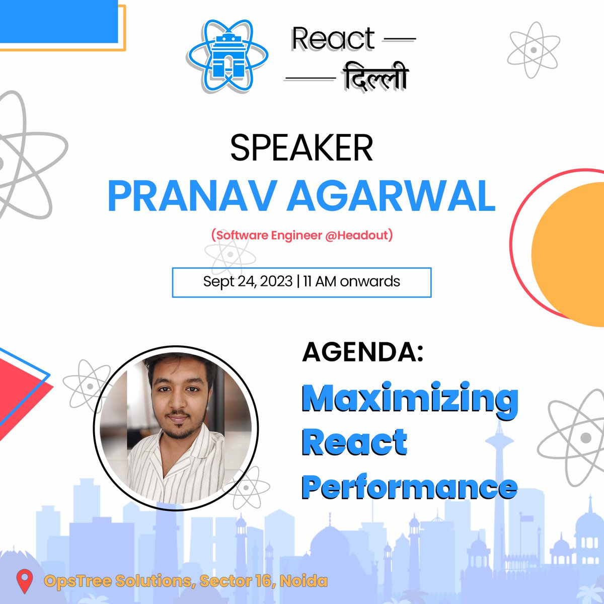 Excited to have @Pranav__agr as our second speaker at React Delhi Meetup#1! Join us for an enlightening session on optimizing and maximizing React performance. 🚀🔥 

#ReactDelhi #TechTalks #ReactDelhiNCR #TechMeetup #ReactJS #FrontEndDevelopment #GitHub #Networking #DelhiEvents