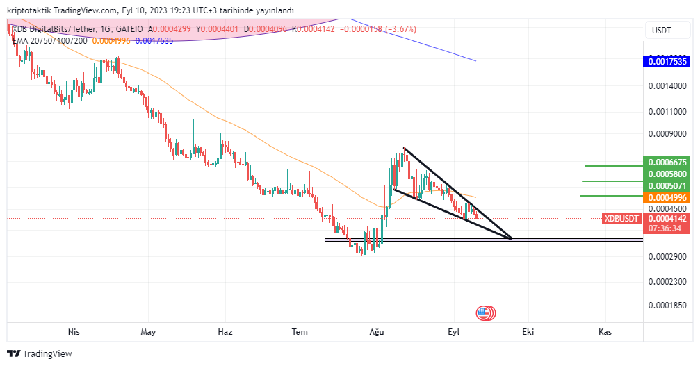 TaktikKripto's tweet image. #xdb #Digitalbits Güzel bir alçalan takozumuz var en geç 23 eylüle kadar yukarı yönlü kırmasını bekliyorum hedefler grafikte mevcuttur .. Boğa sezonunda güzel işler başaracaklarına inandığım bir proje uzun vade beklettiklerim arasında .. #bitcoin #BTC