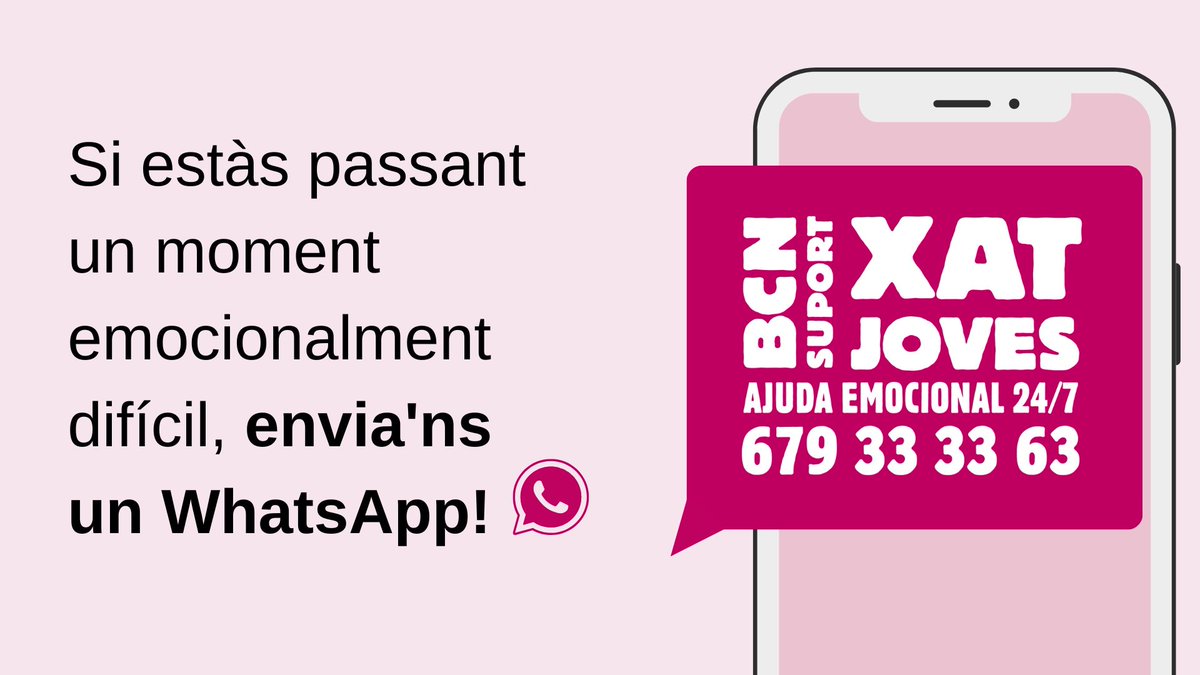 BCN_CiutatDrets's tweet photo. 📱 Xat destinat a adolescents i joves, per tal de compartir malestars emocionals de manera confidencial i immediata. @joves_barcelona 

🔛 És gratuït i operatiu les 24 hores del dia, els 365 dies de l'any!

➕ INFO: https://t.co/F2cLSjA5ED https://t.co/ahevUOAigm