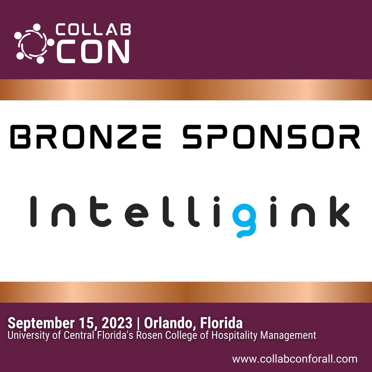 <a href="/Intelligink/">Intelligink, LLC</a>  is a sponsor of #CollabCon! We've gathered top experts on workplace #collaboration to teach us the tips, tricks, and tools that help us work together BETTER.

Join us at our FREE #Conferencefor virtually or in Orlando on 9/15! collabconforall.com