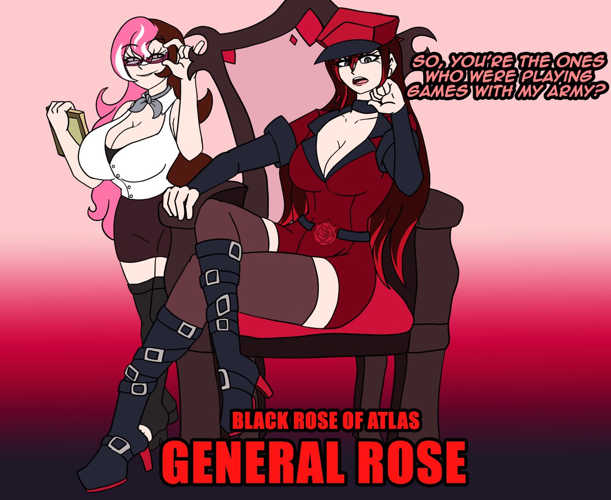 burplenurpless's tweet photo. Trade request for  @Ace70Black! In an Alternate World, similar to Ice Queendom, there looms the strongest and mightiest solider of all of Atlas, GENERAL ROSE! And she has acquired some new loyal subjects~ #Rwby #RubyRose #Yangxiaolong #Blakebelladonna #Weissschnee #Neopolitan https://t.co/U9gdT97zQW