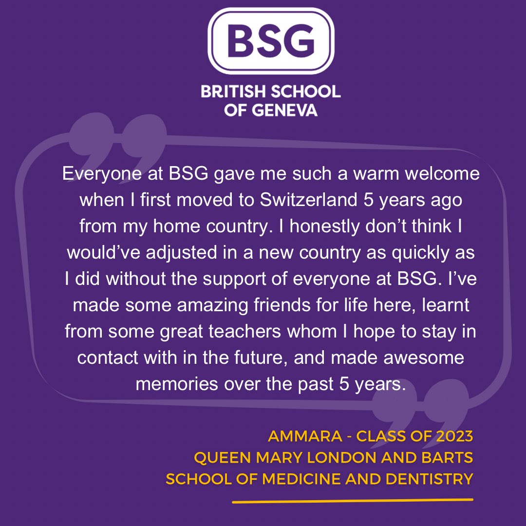 Congratulations Ammara we wish you a successful and rewarding experience at <a href="/QMULBartsTheLon/">Barts and The London, Queen Mary</a> pursuing your dream! All your teachers and friends at <a href="/BritishSchGen/">British School of Geneva</a> are so proud of you! rb.gy/b8aim #britishschool #MedSchool #Switzerland <a href="/ISPSchools/">International Schools Partnership</a> #alevels
