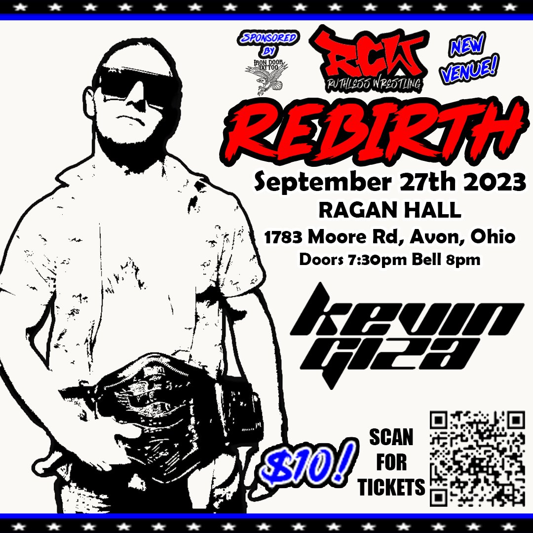 🚨TALENT ANNOUNCEMENT🚨 The Pitbull is on the loose!!! Kevin Giza is making his debut for RCW at Rebirth! 9-27-2023 RAGAN HALL 1783 Moore Rd, Avon, Ohio Doors 7:30pm Bell 8pm TIX only $10 ruthlesswrestling.bigcartel.com/product/rebirt…
