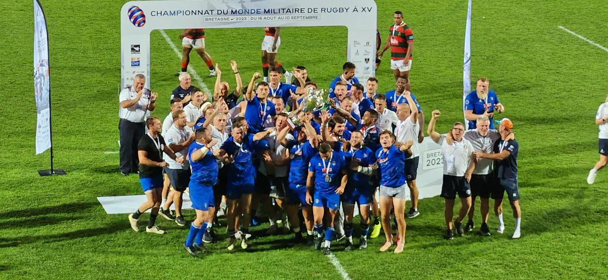 Bravo aux bleus pour leur magnifique victoire en finale du championnat du monde militaire de rugby face aux Fidji. Félicitations aux Aviateurs de l'équipe pour leur enthousiasme et leur combativité. Un week-end de rêve pour le Rugby français !

<a href="/W_D_R_2023/">World Defence Rugby 2023</a> <a href="/SportsDefense/">Sports Défense</a> #Rugby