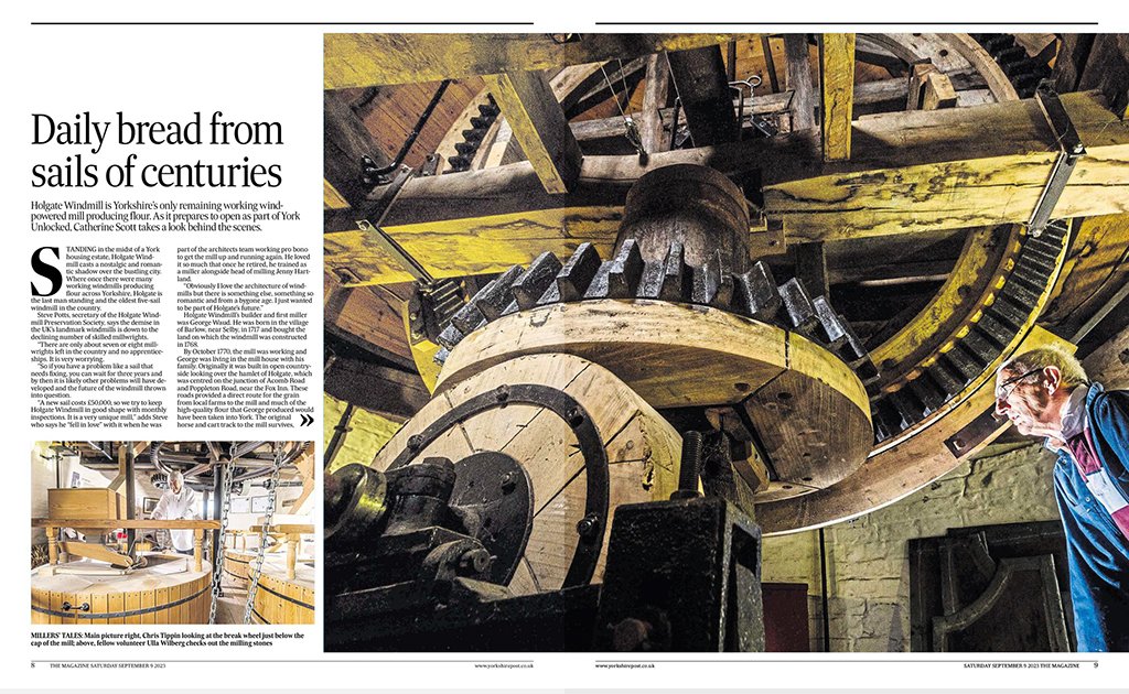 snapperjim's tweet photo. My #picture on the cover and inside this #Weekend #YorkshirePost #magazine from #HolgateWindmill #York #Yorkshire only remaining working #windpowered #mill producing #flour #milling #grain #wooden #sails #cogs and #gears amazing #craftsmanship see more @yorkshirePost @ypcscott https://t.co/vv5WtJ49M2