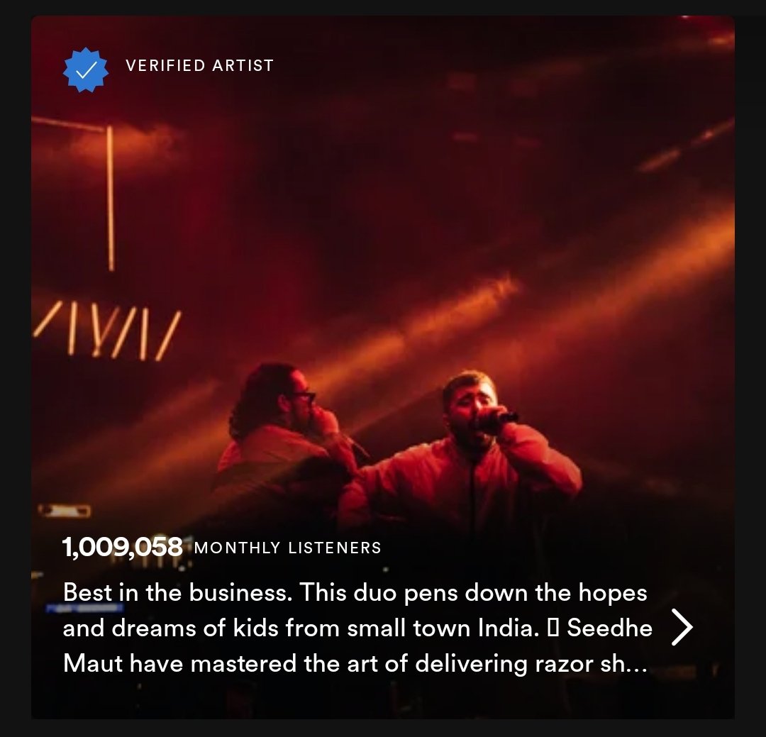 meedhesaut's tweet photo. @SeedheMaut touched 1M monthly listeners on Spotify. Huge congratulations to them for achieving this milestone 🐉.They desserve all the happiness, Feels like my personal Win ⚔️🐉♥️
#Tbsm4l #smnation https://t.co/fI7vqKrBSf