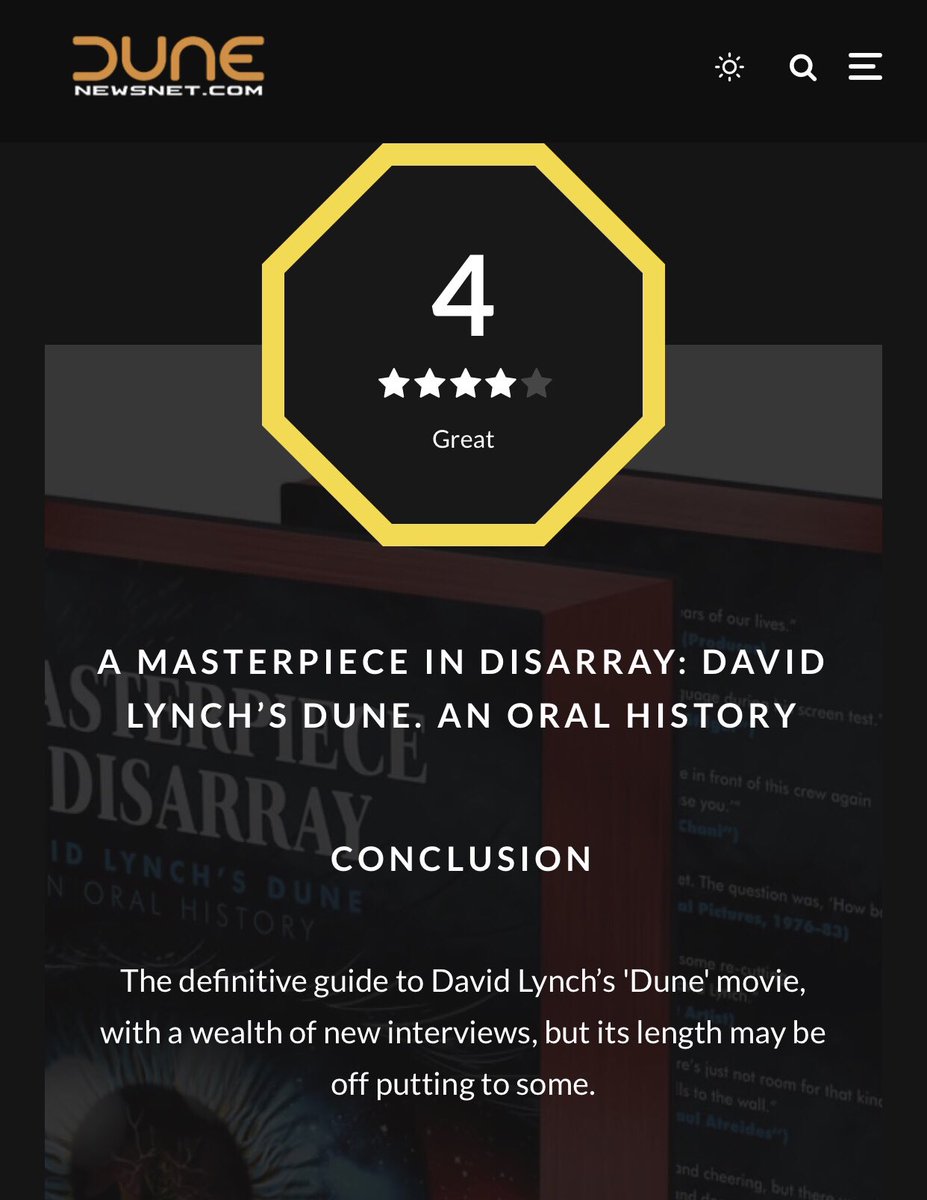 Thank you to <a href="/DuneInfo/">DuneInfo</a> for his thoughtful positive review of my book for <a href="/DuneNewsNet/">Dune News Net</a>. And yes, the book has got some junk in the trunk (let’s not mince words, it’s big) but that just means more to love!