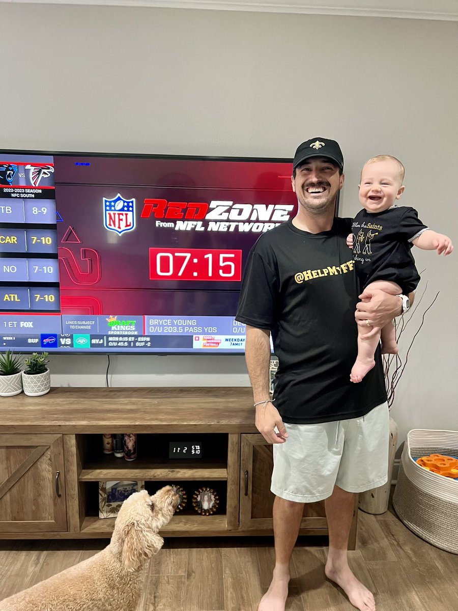 ARed724's tweet photo. @ScottHanson we are ready for Jonah’s first Redzone experience!! 
#WhoDat #RedZone https://t.co/4HfZibSxOe
