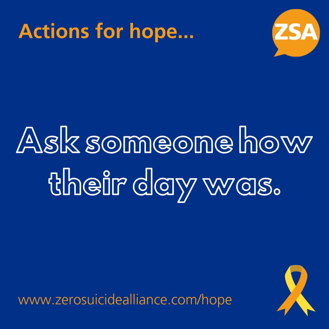 Zer0Suicide's tweet photo. #CreateHopeThroughAction
Make time to ask someone how their day was and really listen to their answer 💛
#SmallActions #WorldSuicidePreventionDay #WSPD #WSPD2023 https://t.co/xWkK4SkvXc