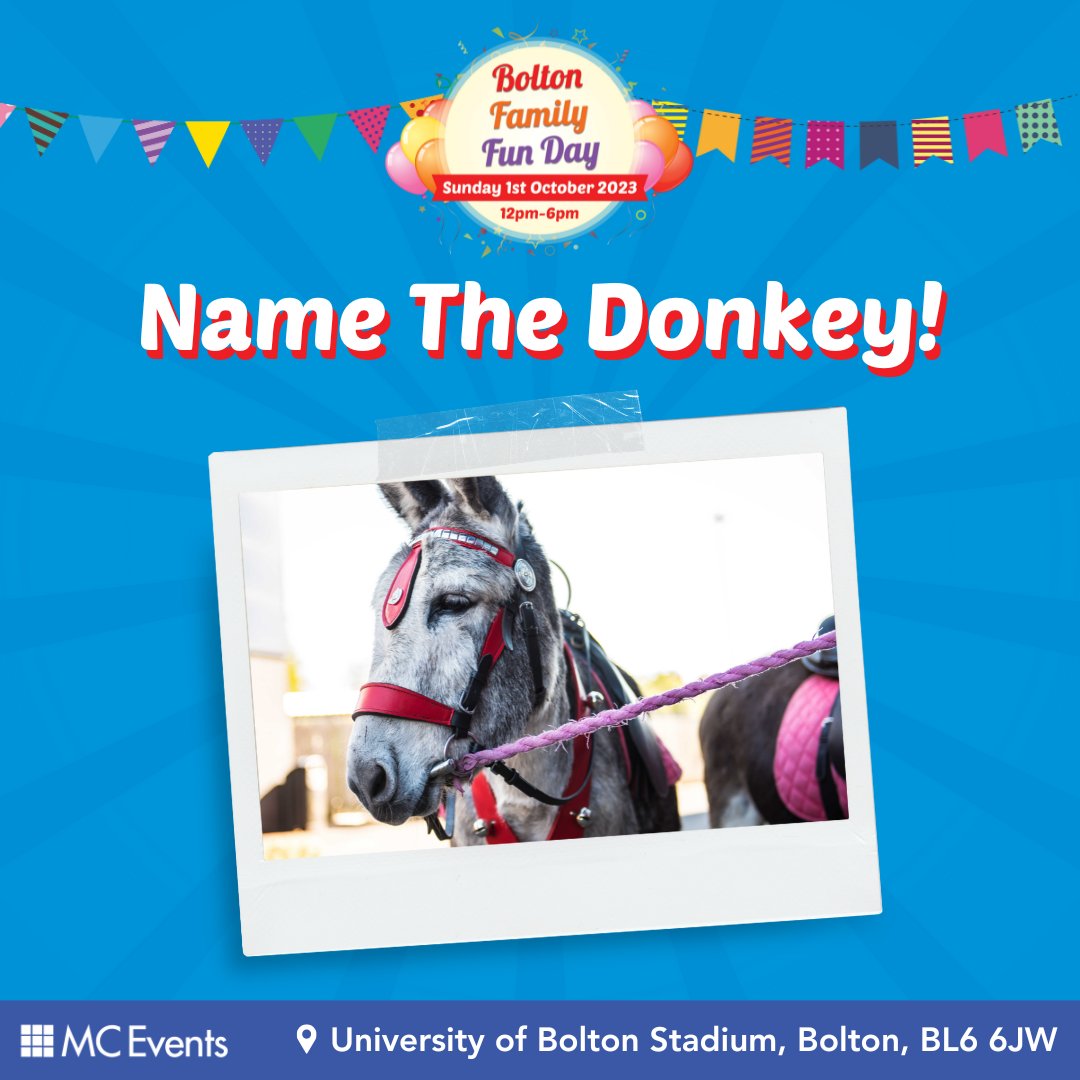 🐴✨ Guess Who's Trotting Into the Spotlight? 🤔

📣 Pop your guess in the comment box below and don't forget to like your favourite name guesses! 🎈

#FamilyFunDay #BoltonEvents #KidsDayOut #BFFD23 #BoltonFamilyFunDay #GuessTheDonkeysName #DonkeyDayOut #FunAndGames 🐴🌟🎉