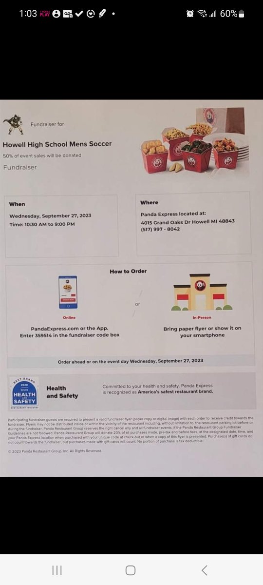 Howell_BoysSoc's tweet photo. Mark your calendars. Share this post or the code. 50% of sales for the 27th go to Howell Boys Soccer program. https://t.co/JgiRbepffD