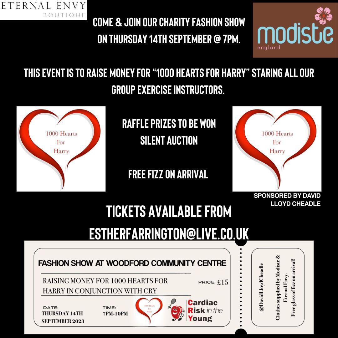 debbied47's tweet photo. Fundraising evening  in memory of Harry Dubois,supporting heart screening programme - @CRY_UK 
Host- TV and Radio presenter Katie Thistleton -BBC R1,Morning Live.
Tickets -Esther Farrington estherfarrington@live.co.uk
14/09/23 – Doors @ 18.45. Woodford Community Centre. SK7 1PS https://t.co/1Krs9gel6W
