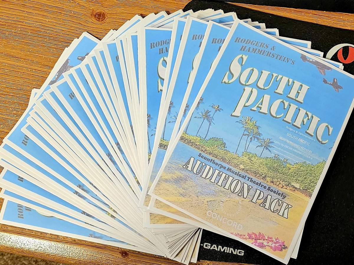 Countdown to our launch night .
Day 9 photo - Audition Packs for Tuesday! They will be at the hall ready and waiting for you!

Launch night of South Pacific Tuesday 12th Sept 7.30pm
visit our FB page for more details
#southpacific #musicaltheatre #music #scunthorpe #livetheatre