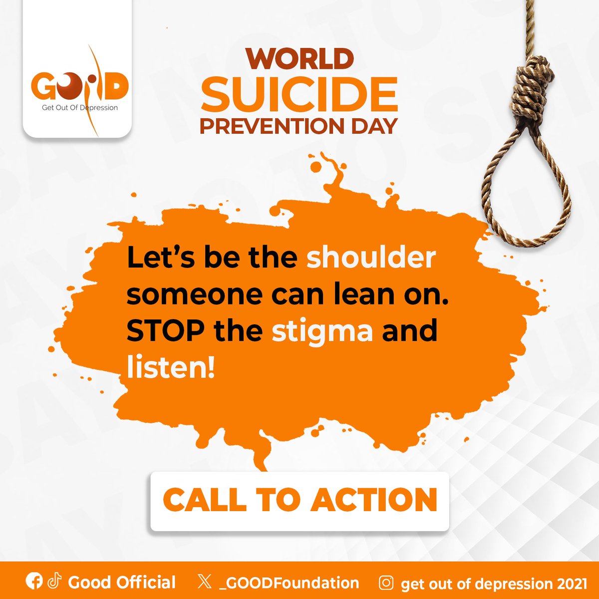 _GOODFoundation's tweet photo. The Get Out Of Depression Foundation wants to tell you that you are not in that situation alone. So tell do it together.
#endsuicide
#youmatter
#mentalhealthmatters
#endmentalstigma
#getoutofdepression https://t.co/8ImQ9osnmJ