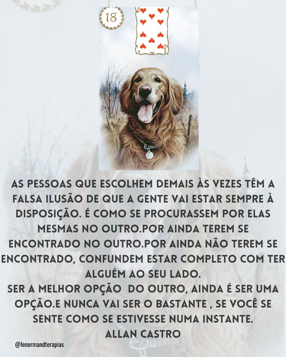 lenormandterpia's tweet image. #lenormand #dependencia #companhia #dependenciaemocional #cao #cartasciganas