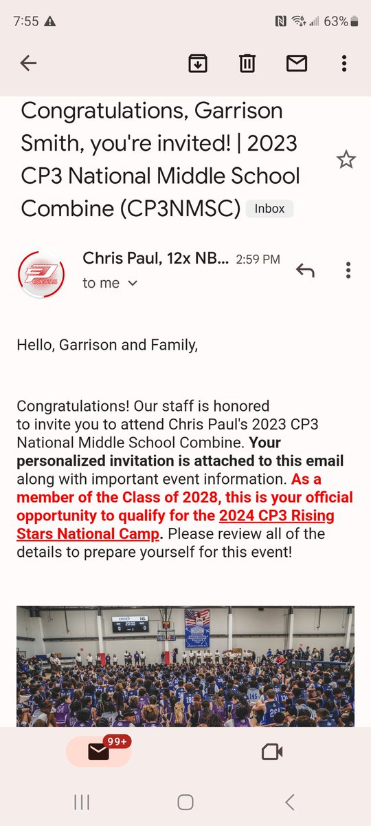 GarrisonSmith09's tweet photo. I am extremely blessed🙏😇 that I got invited to CP3 National Middle school Combine😁🙏 https://t.co/AloSdtzfMW