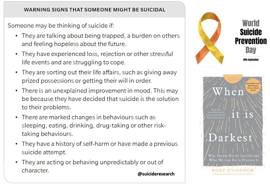 Today is World Suicide Prevention day! 

Please reach out for support if you need it:
• <a href="/Samaritans/">Samaritans</a>: 116 123/jo@samaritans.org 
• <a href="/PAPYRUS_Charity/">PAPYRUS</a> HOPELINE247: 0800 068 4141/pat@papyrus-uk.org 
• Text SHOUT TO 85258 
• Local support: hubofhope.co.uk 

<a href="/gtdhealthcare/">gtdhealthcare</a>