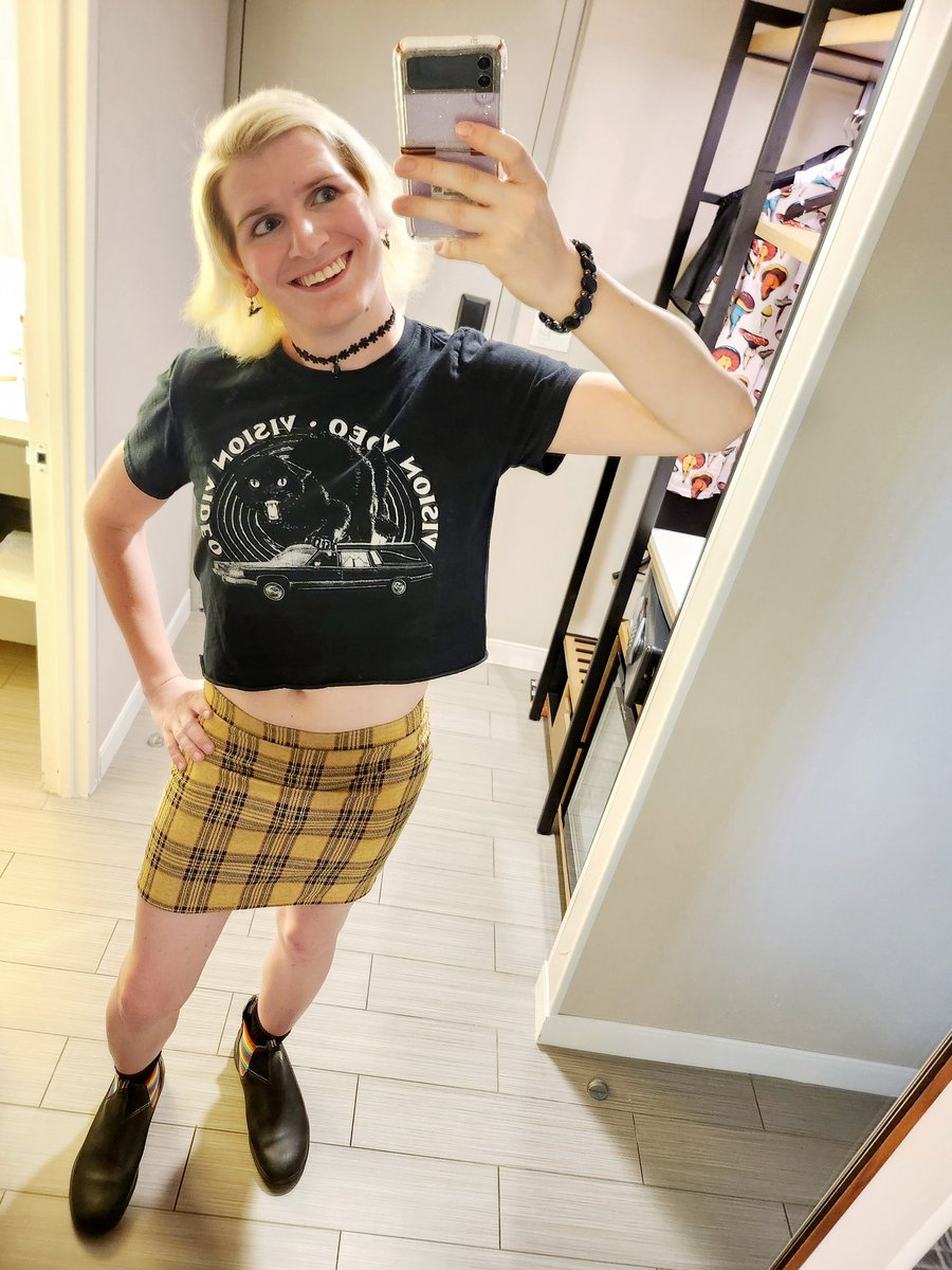 Goth night at Dragon-Con 1 year apart. 

She was trying her best, but the difference is staggering, especially with how many pieces stayed the same (shirt, boots, choker).