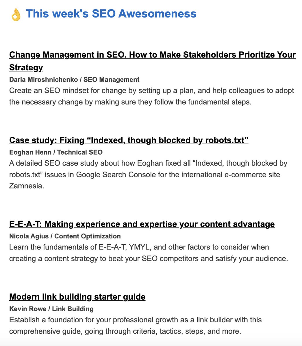 <a href="/olgazarr/">Olga Zarr</a> <a href="/rustybrick/">Barry Schwartz</a> <a href="/paulandre/">Paul Andre de Vera</a> <a href="/Marie_Haynes/">Marie Haynes</a> <a href="/googlesearchc/">Google Search Central</a> <a href="/g33konaut/">Martin Splitt</a> <a href="/JohnMu/">John 🧀 ... 🧀</a> <a href="/danielwaisberg/">Daniel Waisberg</a> A new edition of #SEOFOMO has been sent to 27.9K SEOs with awesomeness from <a href="/rebelytics/">Eoghan</a> <a href="/nicola_agius/">Nicola Agius</a> <a href="/SEOcopy/">Gabriella 💜</a> <a href="/cbrodzky/">Christina LeVasseur</a> <a href="/rustybrick/">Barry Schwartz</a> and more! Check your emails 📮 or subscribe now: seofomo.co ...