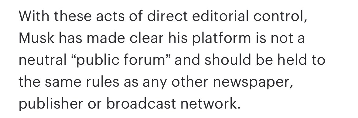 Complete misunderstanding of Section 230. Congress granted immunity to platforms from user-generated content. Period. It would have been unconstitutional for Congress to also require platforms to be neutral, because Congress can’t regulate the content of speech.