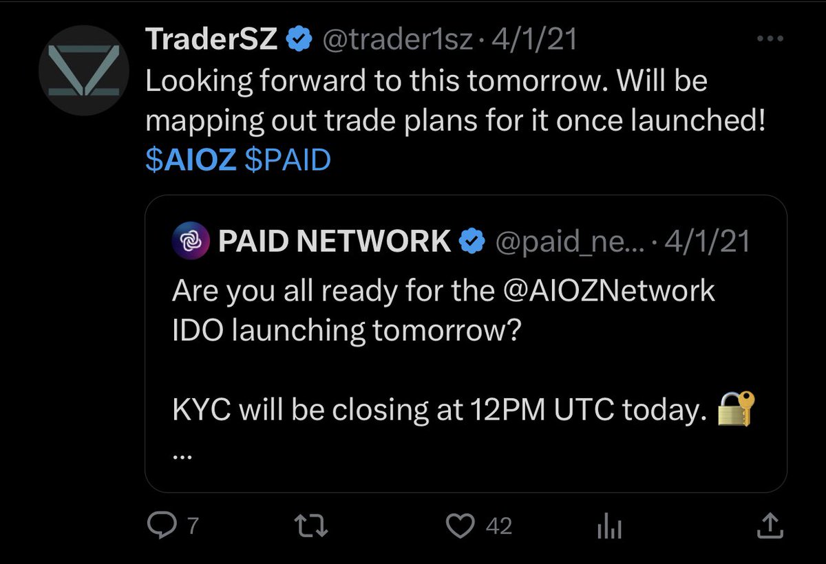 Here is proof Trader SZ is larp who relies on shilling garbage. 

SZ received AIOZ for his allocation which was immediately dumped for $180k

SZ then made a video mapping out his trigger entries with targets.

Why would you post a trade plan if you had already sold your tokens?