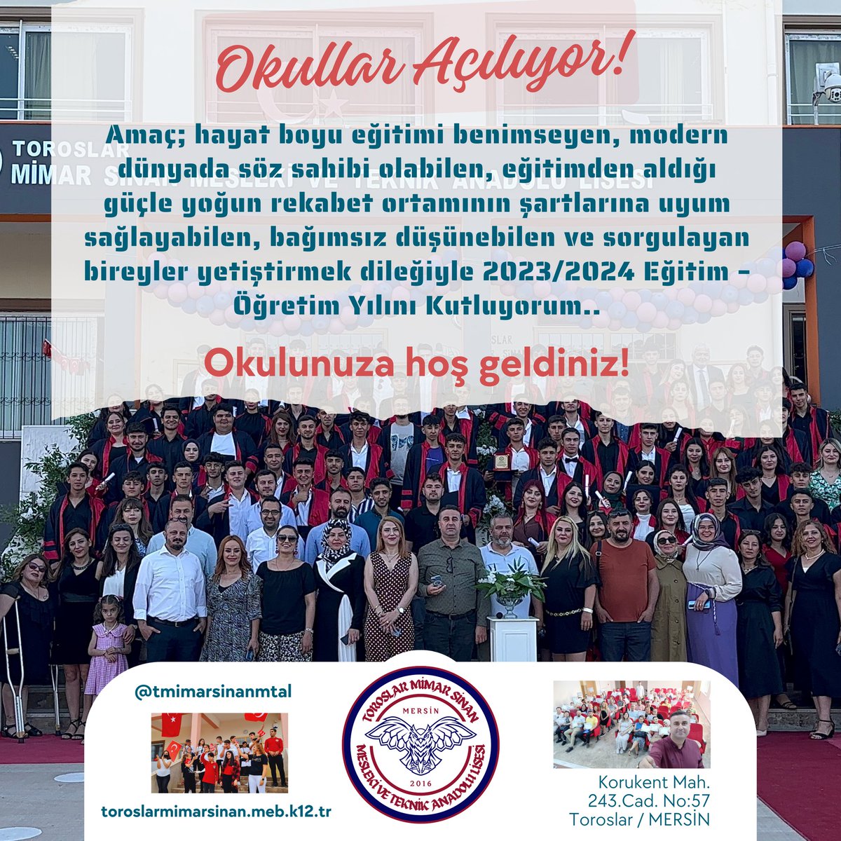 tmimarsinanmtal's tweet photo. Toroslar Mimar Sinan MTAL ailesi olarak başarılarla dolu bir eğitim-öğretim yılı geçirmemiz dileğiyle… #TorMis
@tcmeb @Yusuf__Tekin @ahpehlivan53  @AdemKoca46 @kutlutekinbas @OguzhanTulucu @CiceYusuf  @toroslarmem @MeslegimHayatim @MersinMEM
#TOROSLAREĞİTİMEHAZIR https://t.co/FtNASnsUee