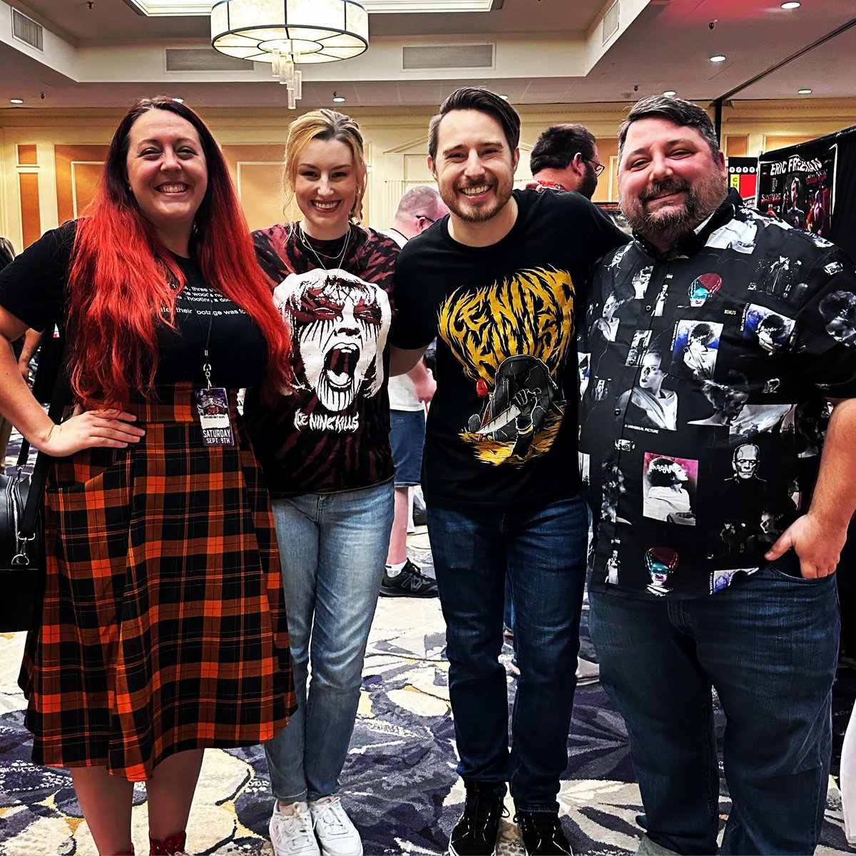 Still reeling from this amazing moment meeting <a href="/carebecc/">Chelsea Rebecca 💀🥩</a> and <a href="/deadmeatjames/">Dead Meat</a> between the kill count, the podcast, and Drunk Disney, how do you begin to thank these amazing people for all they’ve given? So grateful for this all time favorite convention moment.