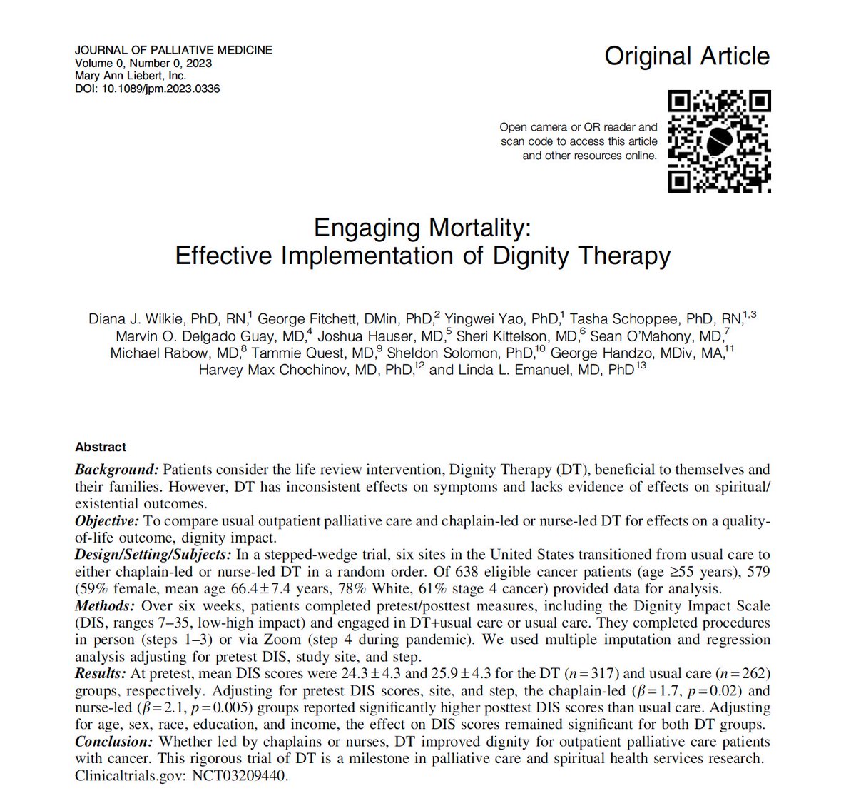 HMChochinov's tweet photo. Landmark study! YES, DIGNITY THERAPY REALLY WORKS!! @VirtualHospice @umanitoba @um_research @CCMB_Research @CancerCareMB @UM_RadyFHS @whpca @who @IPOSPsychoOncol @IAHPC @drkathrynmannix @CMA_Docs @AmerMedicalAssn @CSPCP_SCMSP @CSI_KCL @CAPO_ACOP @CdnMedHallFame @CIHR_IRSC https://t.co/oZomOjeypK