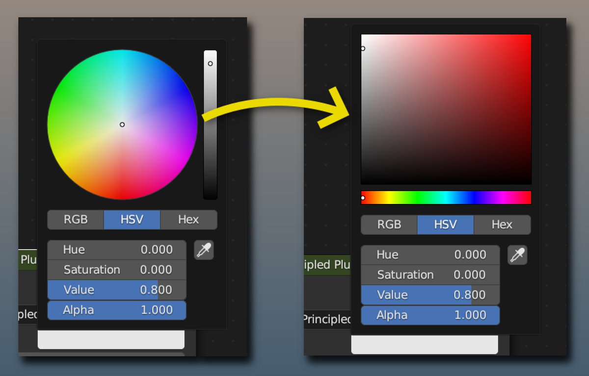Did you know you can change the rainbow wheel to a square picker in Blender?
Simply go to your Preferences > Interface > Editors > Color Picker Type from Circle, to Square, along with certain HSV types! :)  

#blendertip #b3d #blender3d #blendertutorial