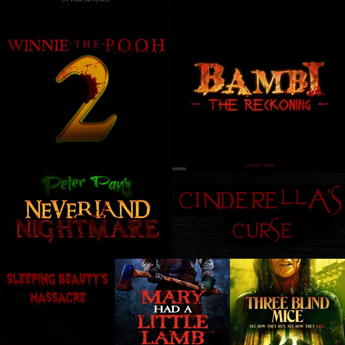 Upcoming Childhood Classics Turned Into Slasher Film's🔪 #winniethepoohbloodandhoney2 #peterpanneverlandnightmare #bambithereckoning #cinderellascurse #sleepingbeautysmassacre #maryhadalittlelamb #threeblindmice #horror #slasher