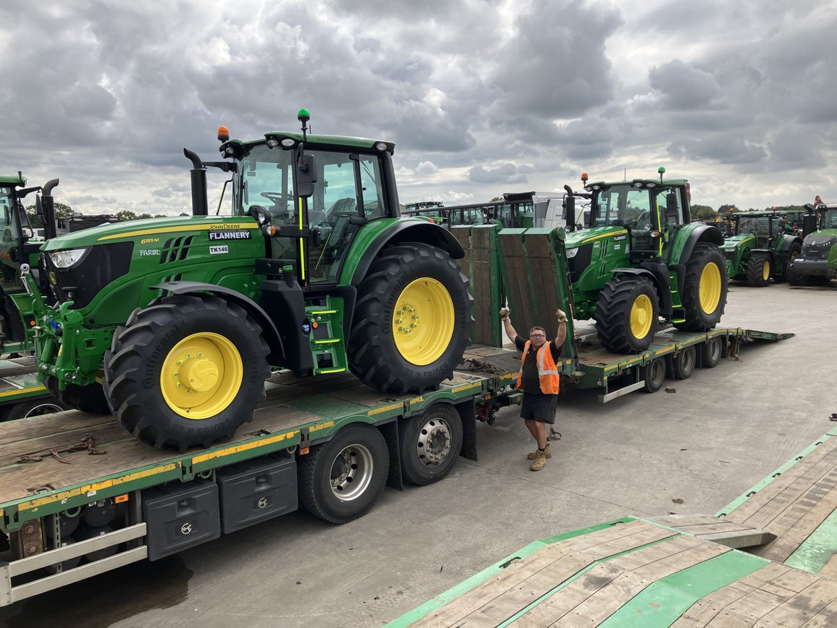 FarolLtd's tweet image. Derek's taking the new '73 plate registered John Deere 6155M and 6195M tractors to the @FlanneryPlant in Wembley. Adding to the existing fleet with more on the way shortly! #Farol #JohnDeere #Flannery