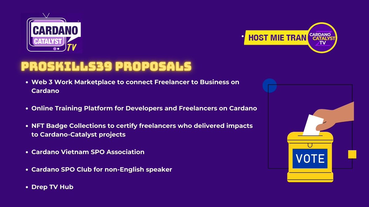 Looking for a #Practical and helpful platform #Cardano?

Give <a href="/ProSkills39/">ProSkills39 - Freelancer Jobs</a> a visit on their proposals, your votes will help make their plan come true!!!!

Watch them on our YT: bit.ly/44LsQbF

#Cardano #Proskills39