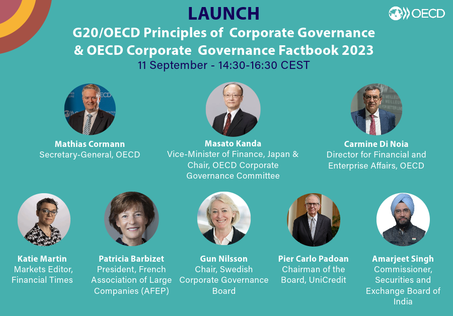 Don’t miss the launch of the G20/OECD Principles of Corporate Governance and the 2023 Factbook!  🗓️11/09 - 14:30-16:30 CEST 🌱Learn about how the Principles can improve the #sustainability of corporations and their access to #capitalmarkets. 🔴Watch: oe.cd/corpgov