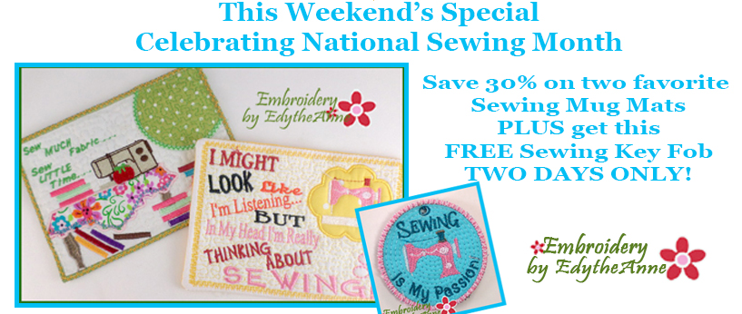 LAST DAY -SAVE ON MUG MATS for the Sewist! - mailchi.mp/inthehoopembro…

#EmbroiderybyEdytheAnne  #InTheHoopMachineEmbroidery   #MachineEmbroidery  #Quilting #NationalSewingMonth  #Sale #Sewing #MugMat #MugRug